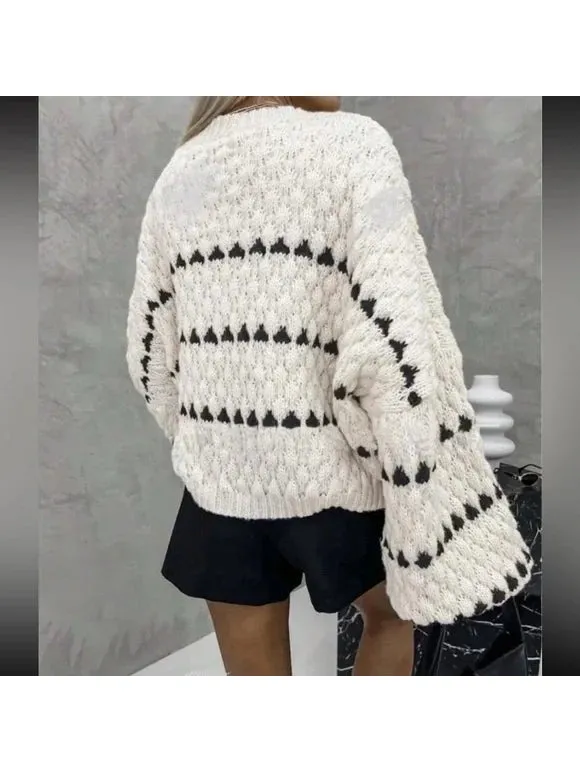 Pattern Chunky Knit Slouch Fit Jumper