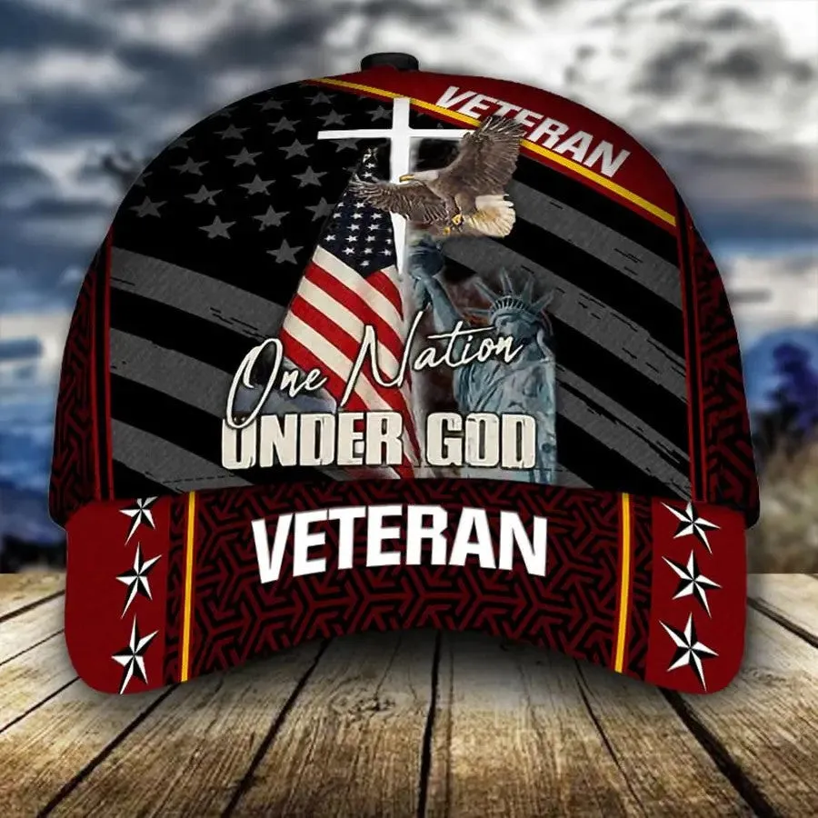 Personalized Jesus Cap, One Nation under God Veteran 3D Baseball Cap, 4th of July Veteran Hat for Him
