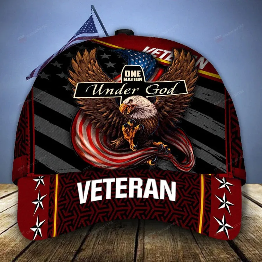 Personalized Jesus Cap, One Nation under God Veteran 3D Baseball Cap, 4th of July Veteran Hat for Him