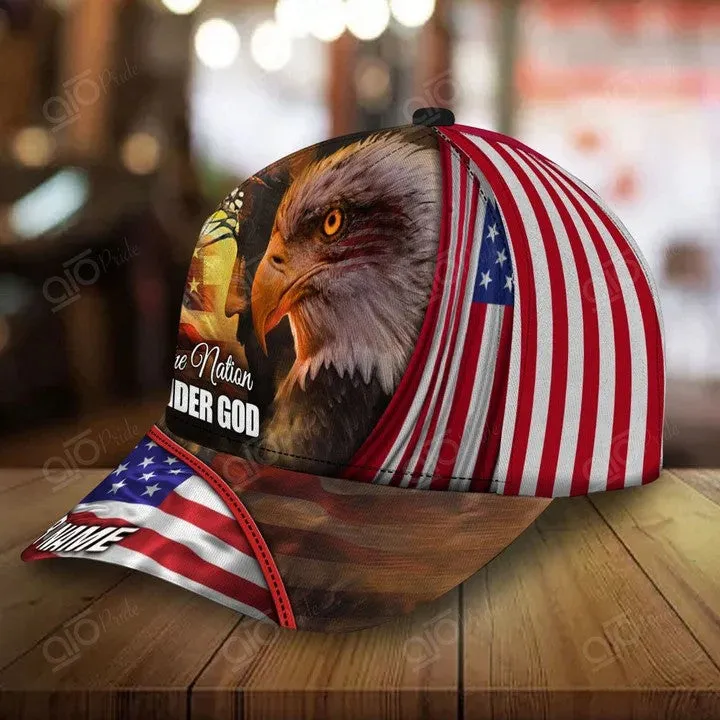 Personalized Jesus Cap, One Nation under God Veteran 3D Baseball Cap, 4th of July Veteran Hat for Him