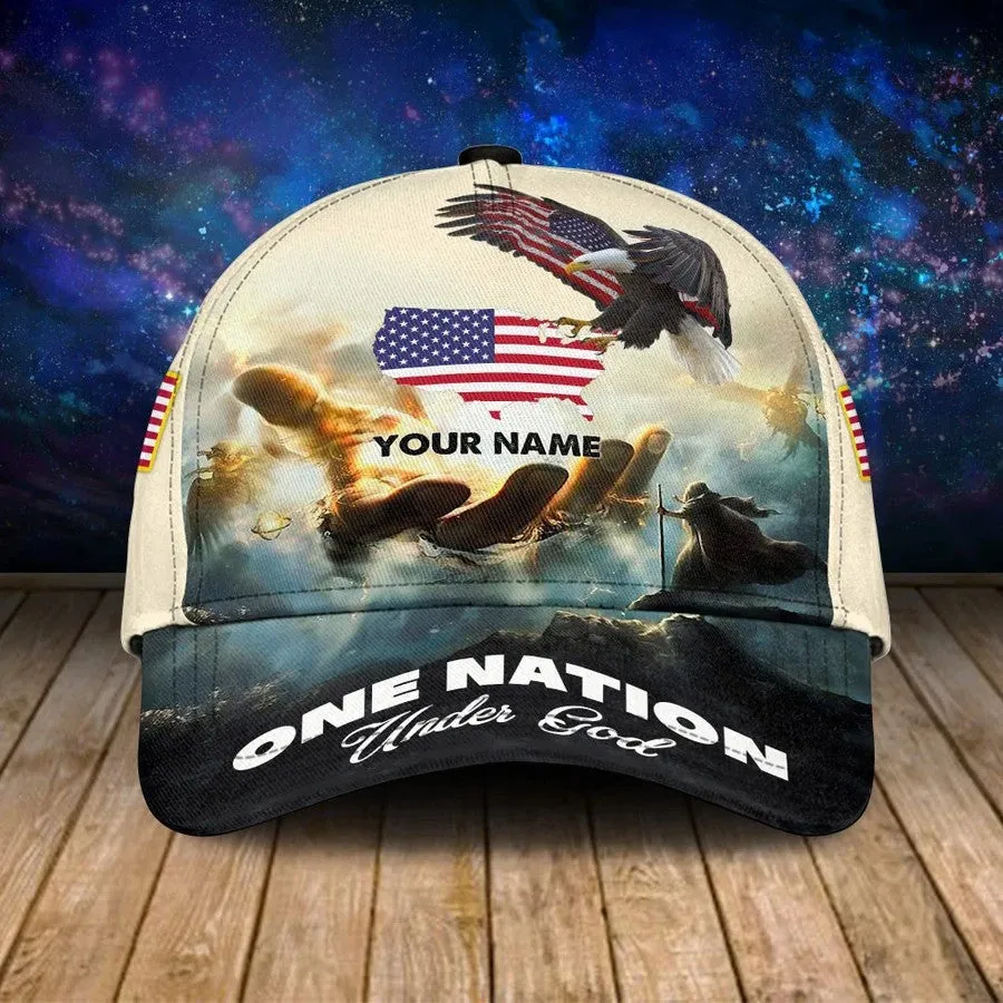 Personalized Jesus Cap, One Nation under God Veteran 3D Baseball Cap, 4th of July Veteran Hat for Him