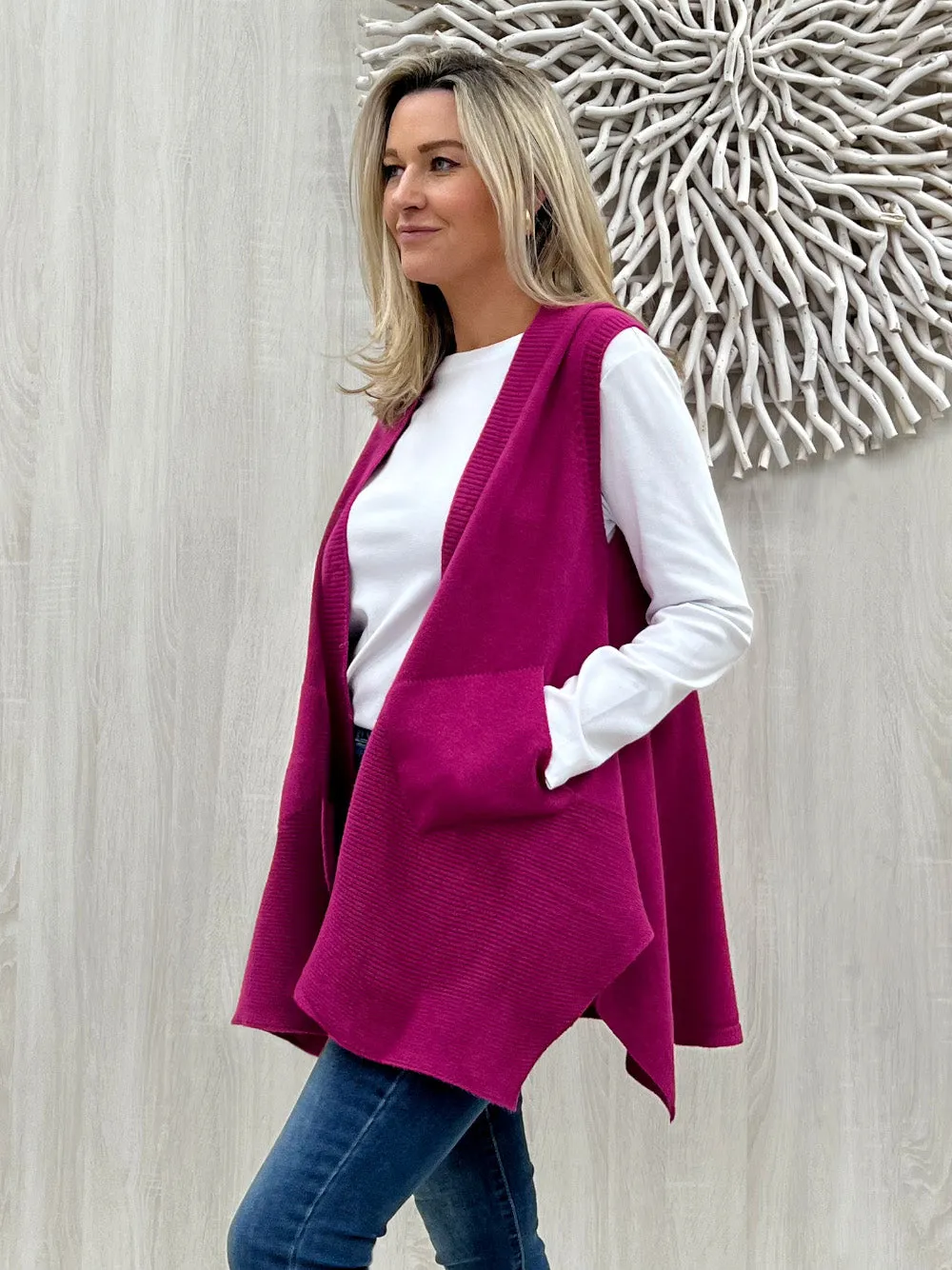 Pia Long Line Vest - Magenta