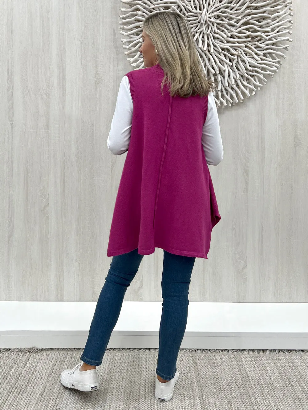 Pia Long Line Vest - Magenta