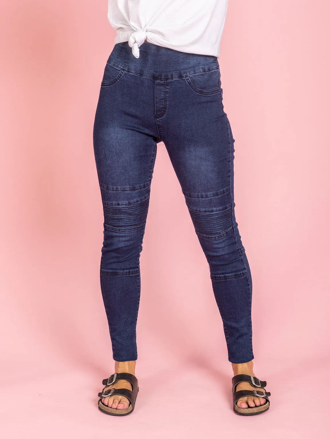 Ruby Pull On Jeans - Dark Blue