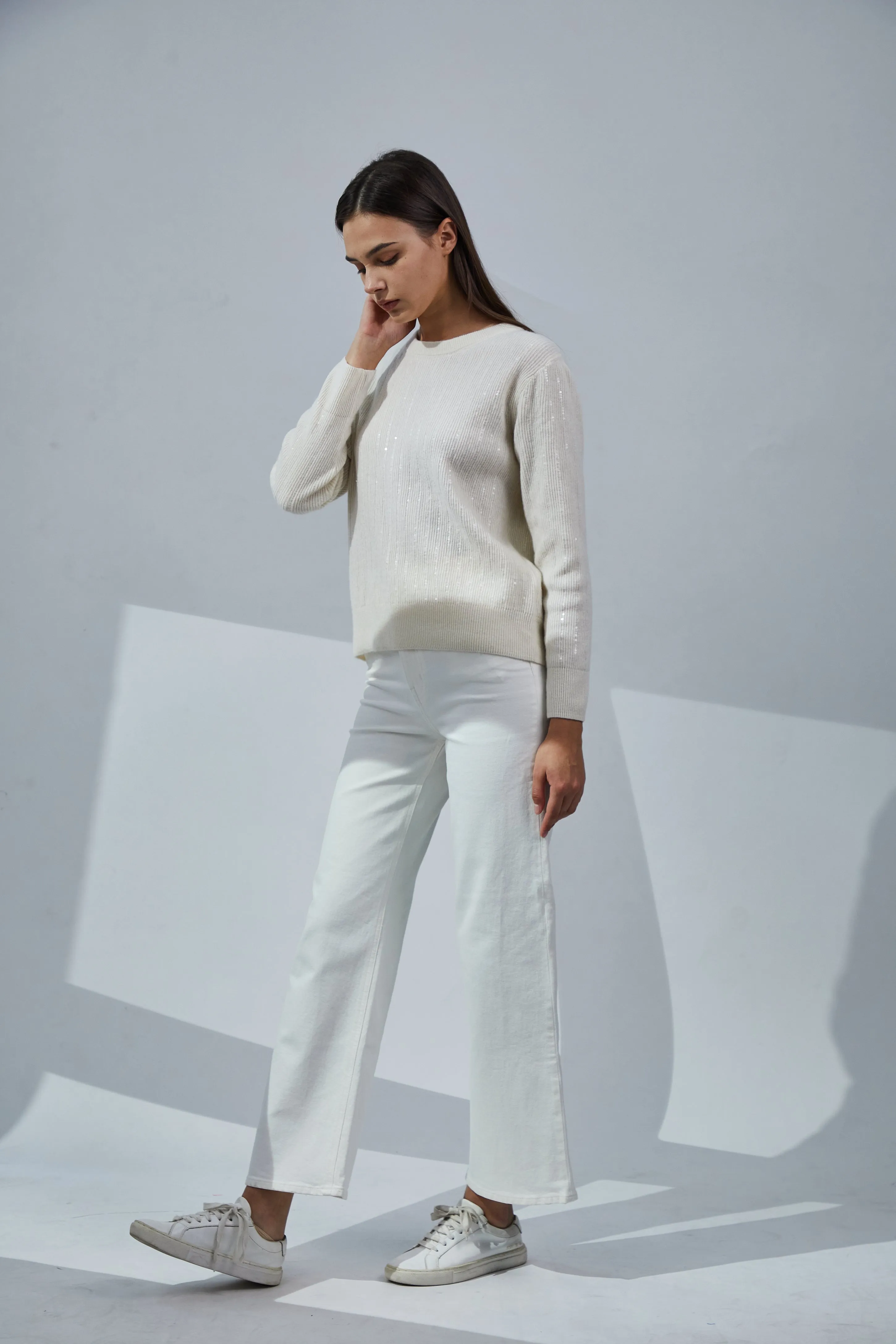 Sequined Crewneck Cashmere Sweater