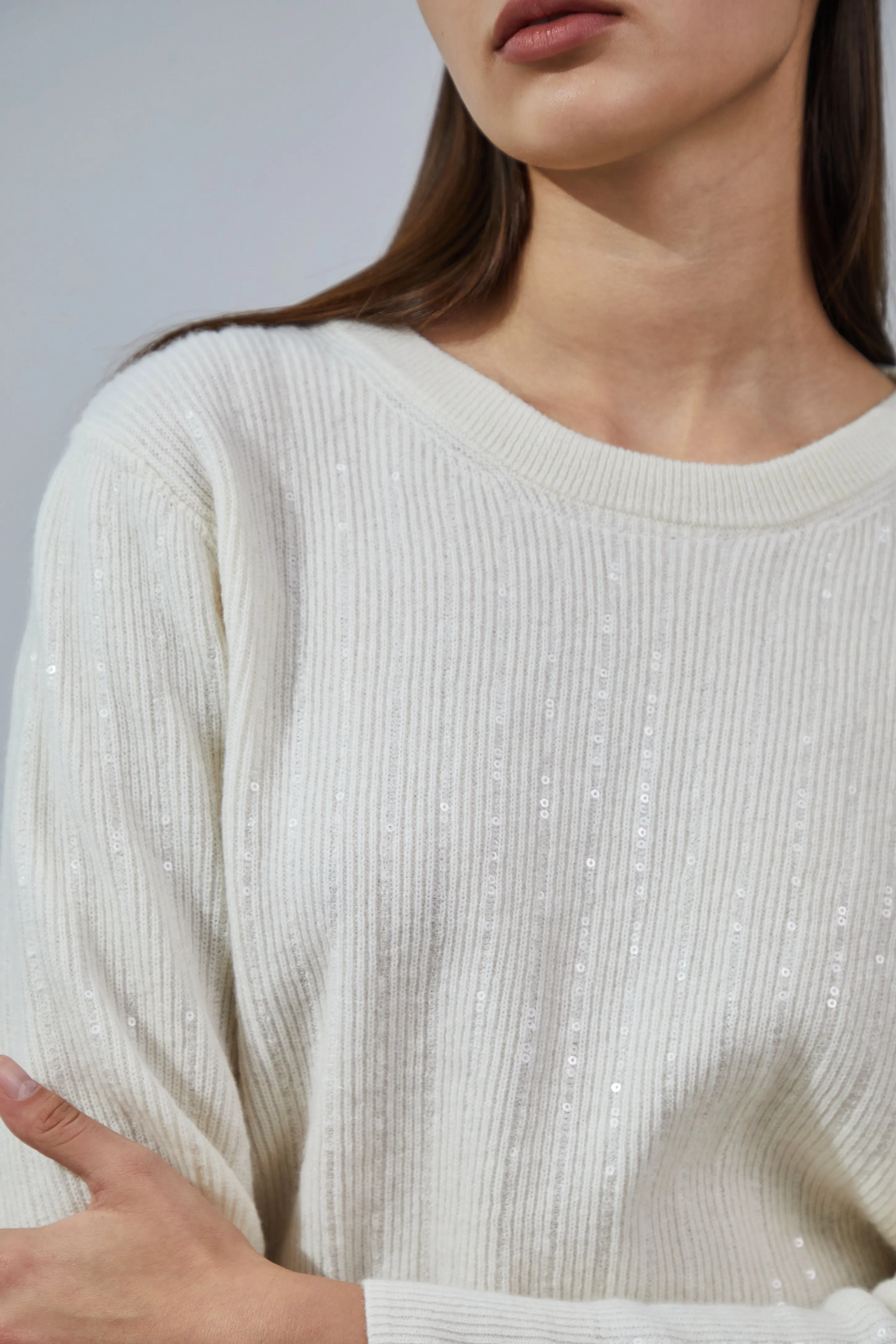 Sequined Crewneck Cashmere Sweater