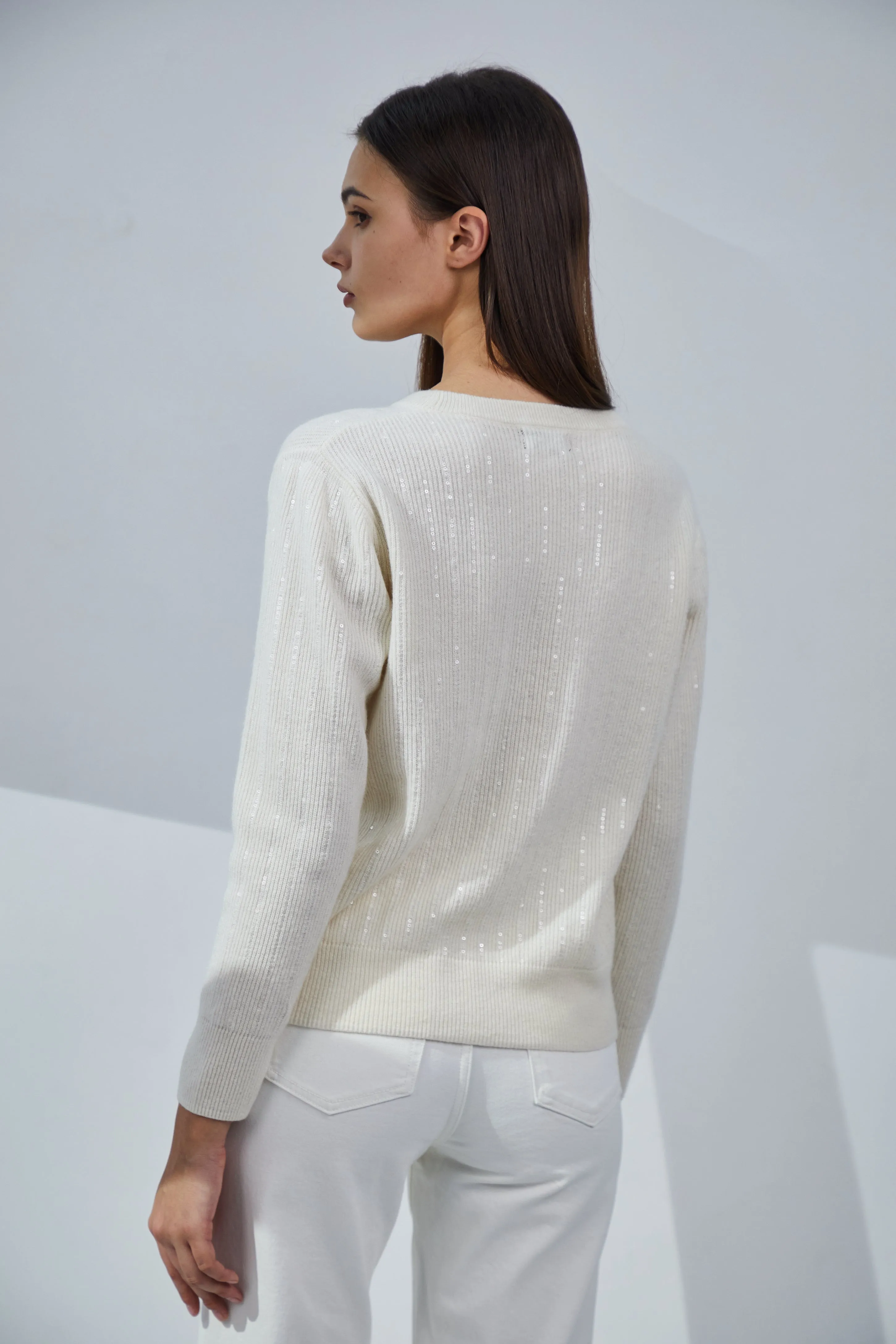Sequined Crewneck Cashmere Sweater