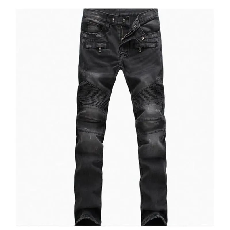 SILENTSEA Men's Fold Zipper Biker Jeans