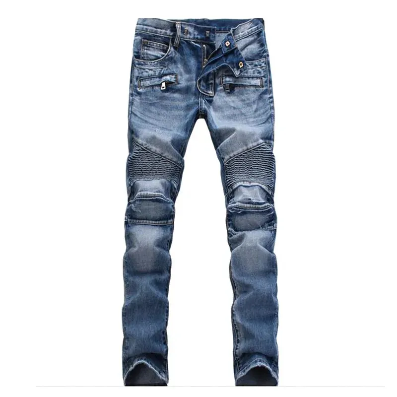 SILENTSEA Men's Fold Zipper Biker Jeans