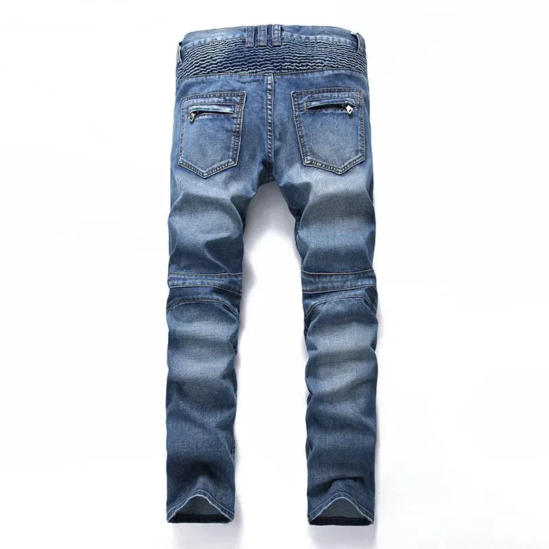 SILENTSEA Men's Fold Zipper Biker Jeans