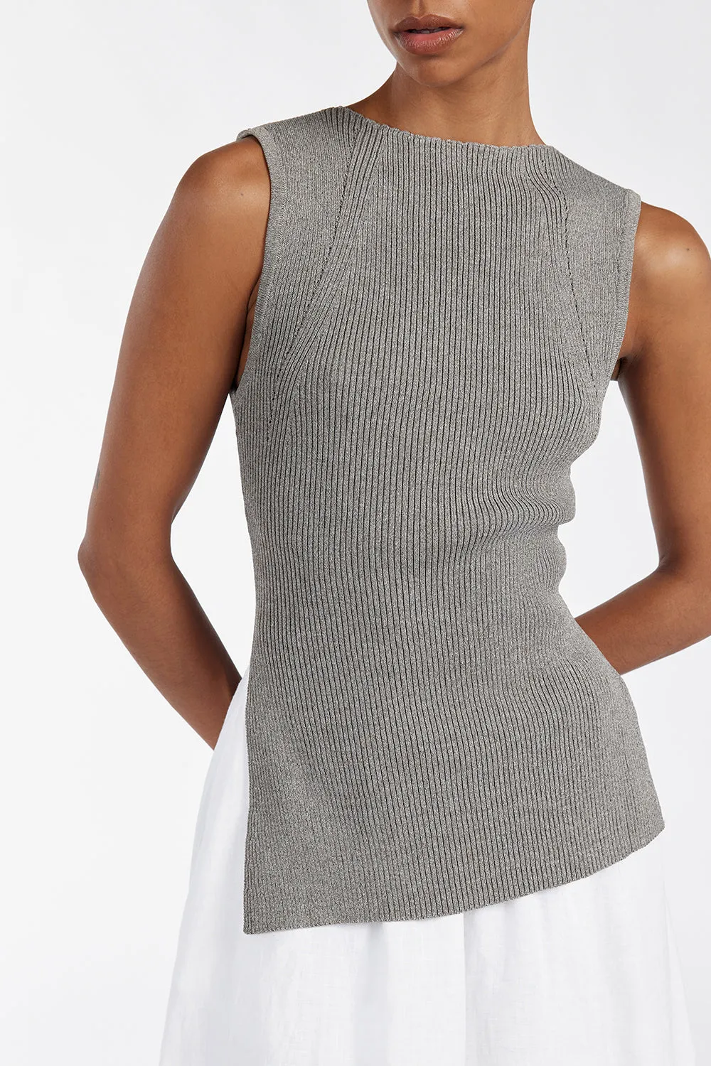 SOFIA SMOKE LONGLINE KNIT TOP