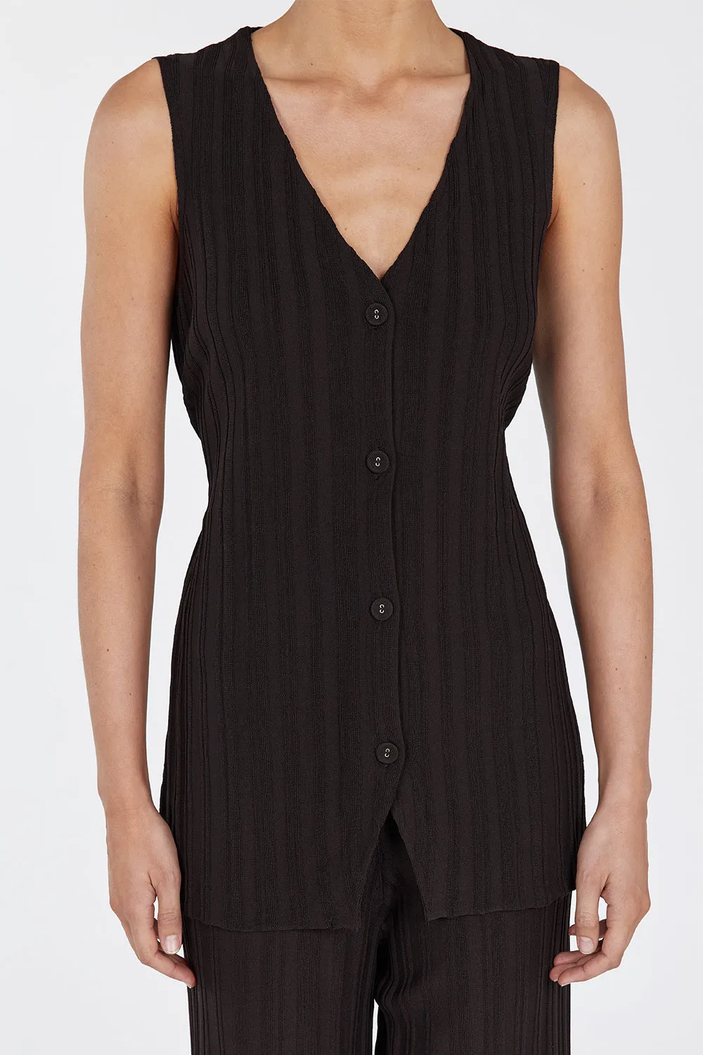 SYLVIA BITTER CHOC LONGLINE VEST
