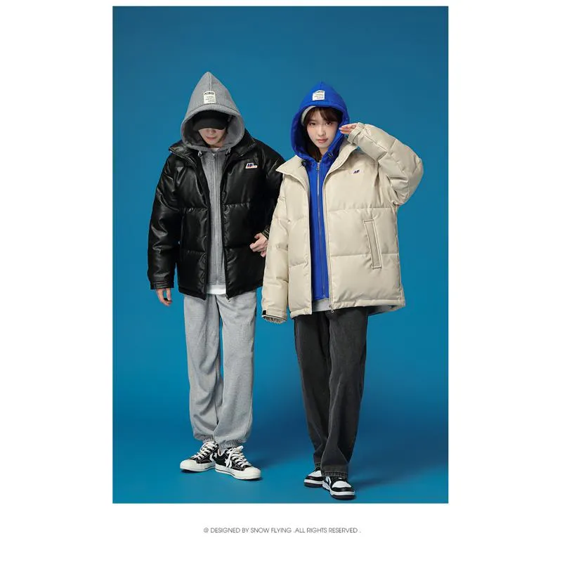 Unisex Zip-Up Faux Two-Piece Thickened Hooded Puffer Jacket