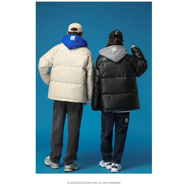 Unisex Zip-Up Faux Two-Piece Thickened Hooded Puffer Jacket