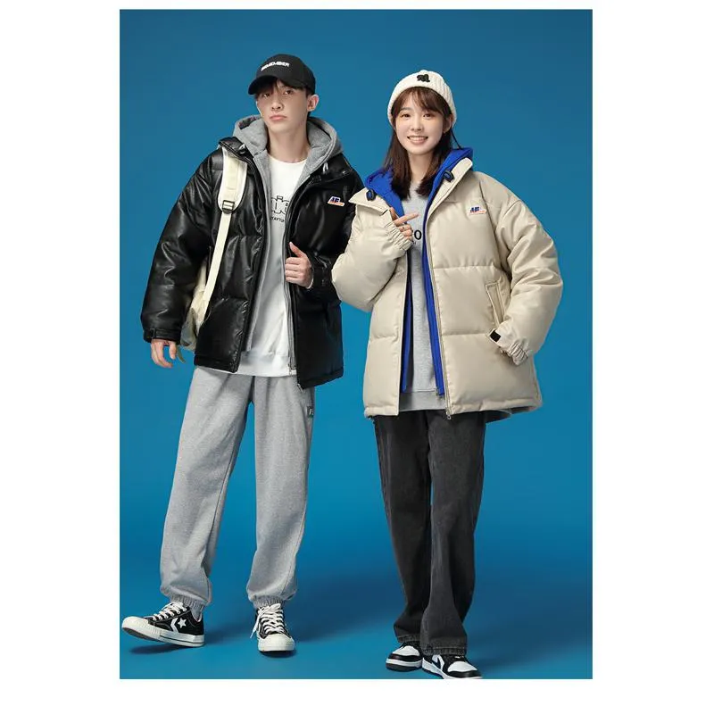 Unisex Zip-Up Faux Two-Piece Thickened Hooded Puffer Jacket