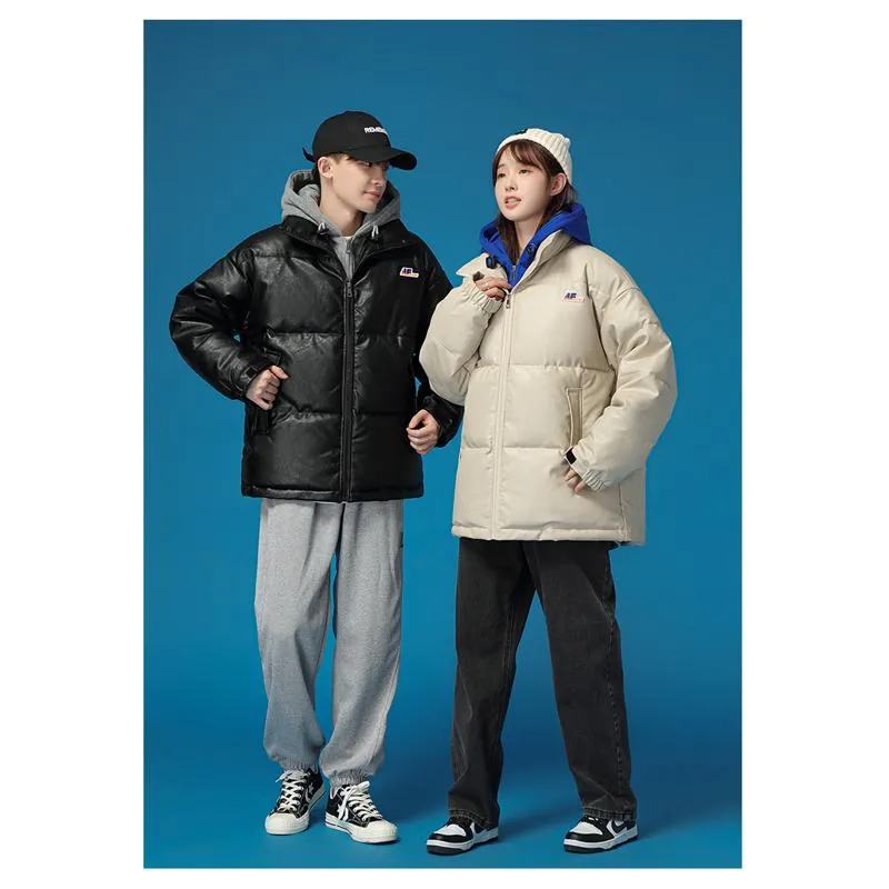 Unisex Zip-Up Faux Two-Piece Thickened Hooded Puffer Jacket