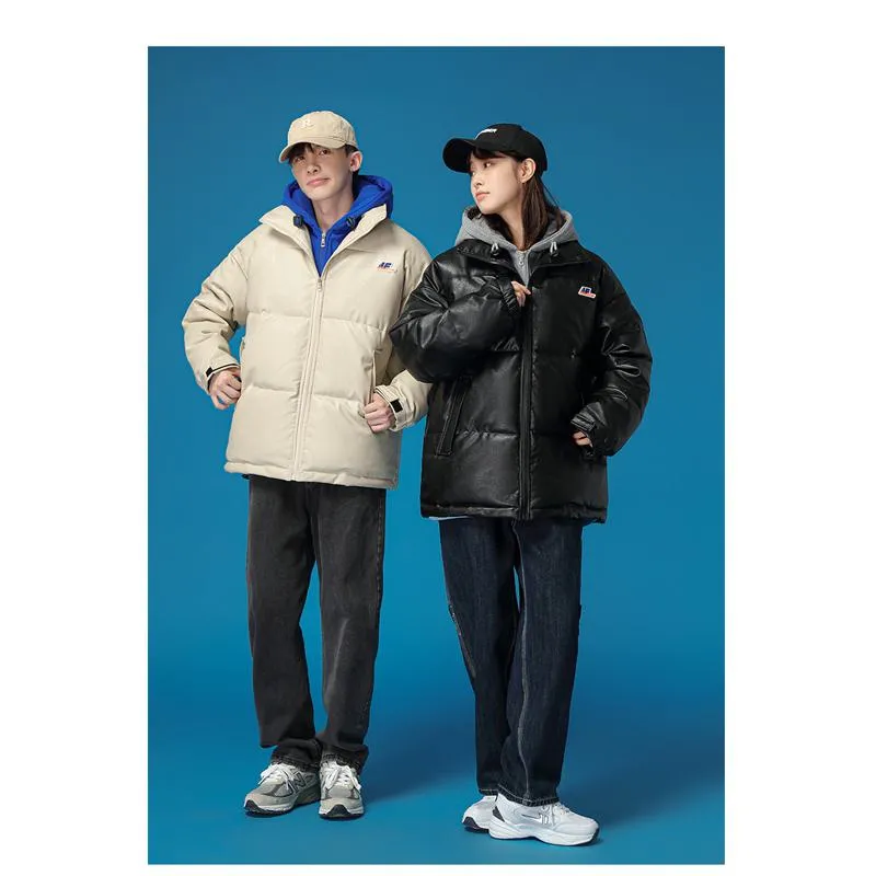 Unisex Zip-Up Faux Two-Piece Thickened Hooded Puffer Jacket