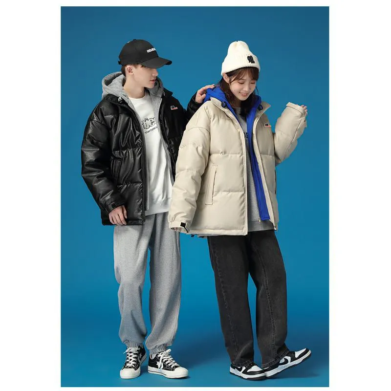 Unisex Zip-Up Faux Two-Piece Thickened Hooded Puffer Jacket