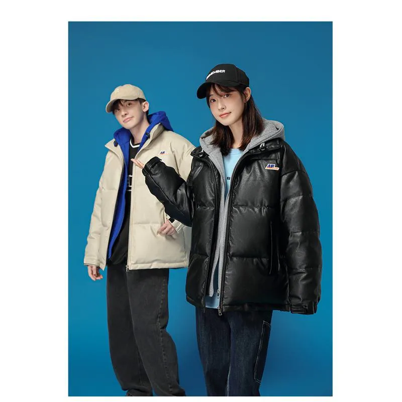 Unisex Zip-Up Faux Two-Piece Thickened Hooded Puffer Jacket