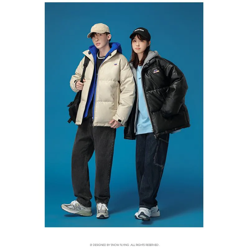 Unisex Zip-Up Faux Two-Piece Thickened Hooded Puffer Jacket