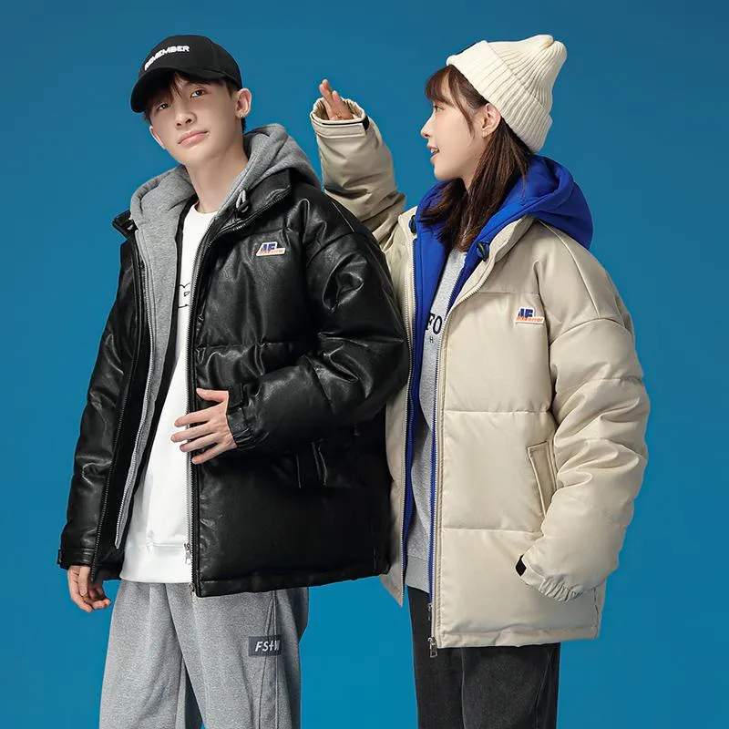 Unisex Zip-Up Faux Two-Piece Thickened Hooded Puffer Jacket