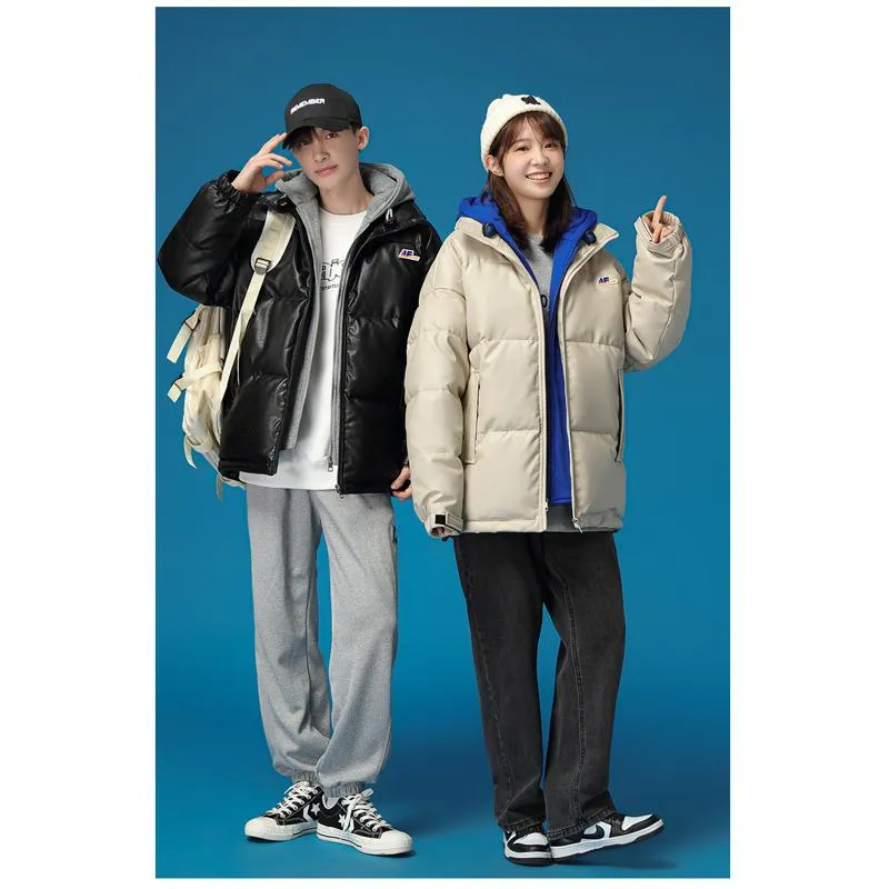 Unisex Zip-Up Faux Two-Piece Thickened Hooded Puffer Jacket