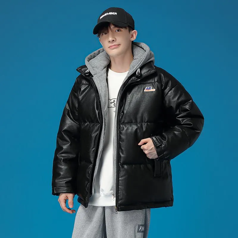 Unisex Zip-Up Faux Two-Piece Thickened Hooded Puffer Jacket
