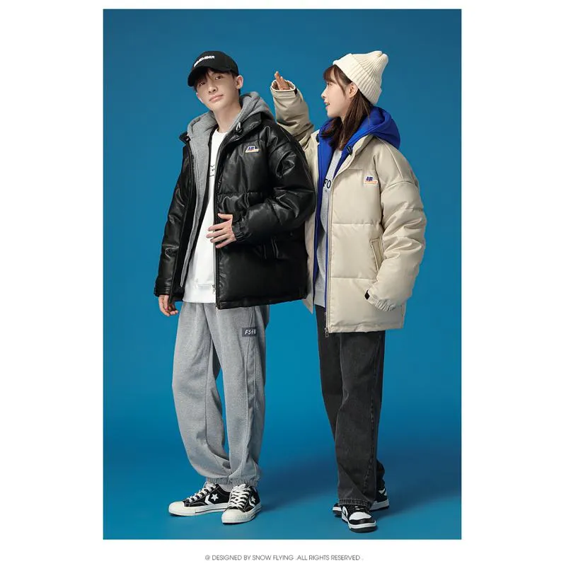 Unisex Zip-Up Faux Two-Piece Thickened Hooded Puffer Jacket