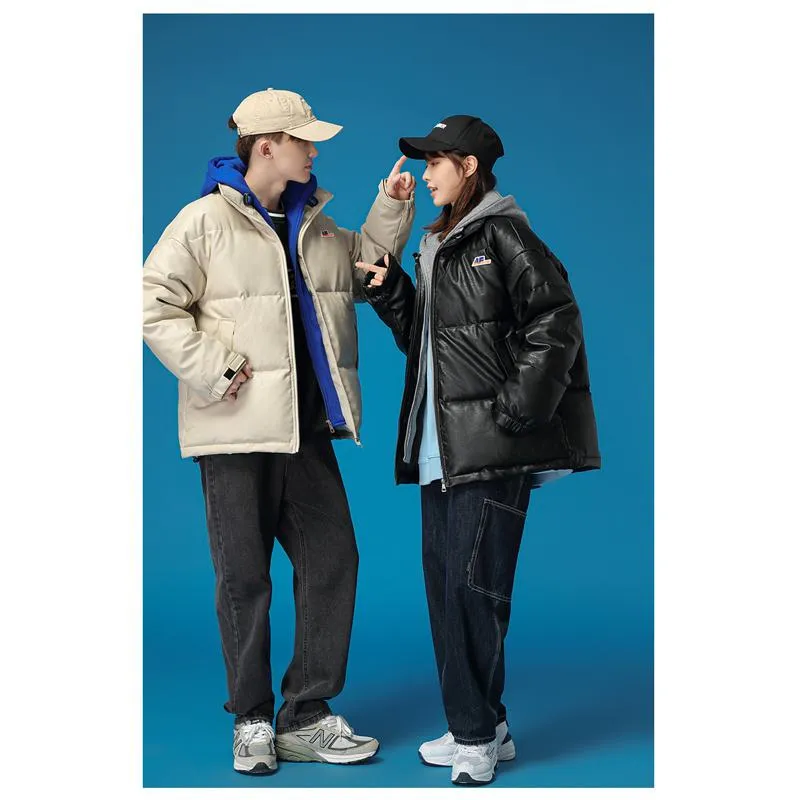 Unisex Zip-Up Faux Two-Piece Thickened Hooded Puffer Jacket
