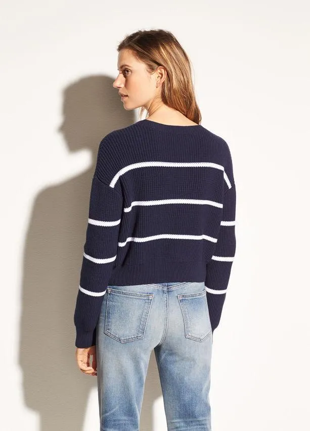 Vince - Racked Rib Cotton Stripe in Coastal/Optic White