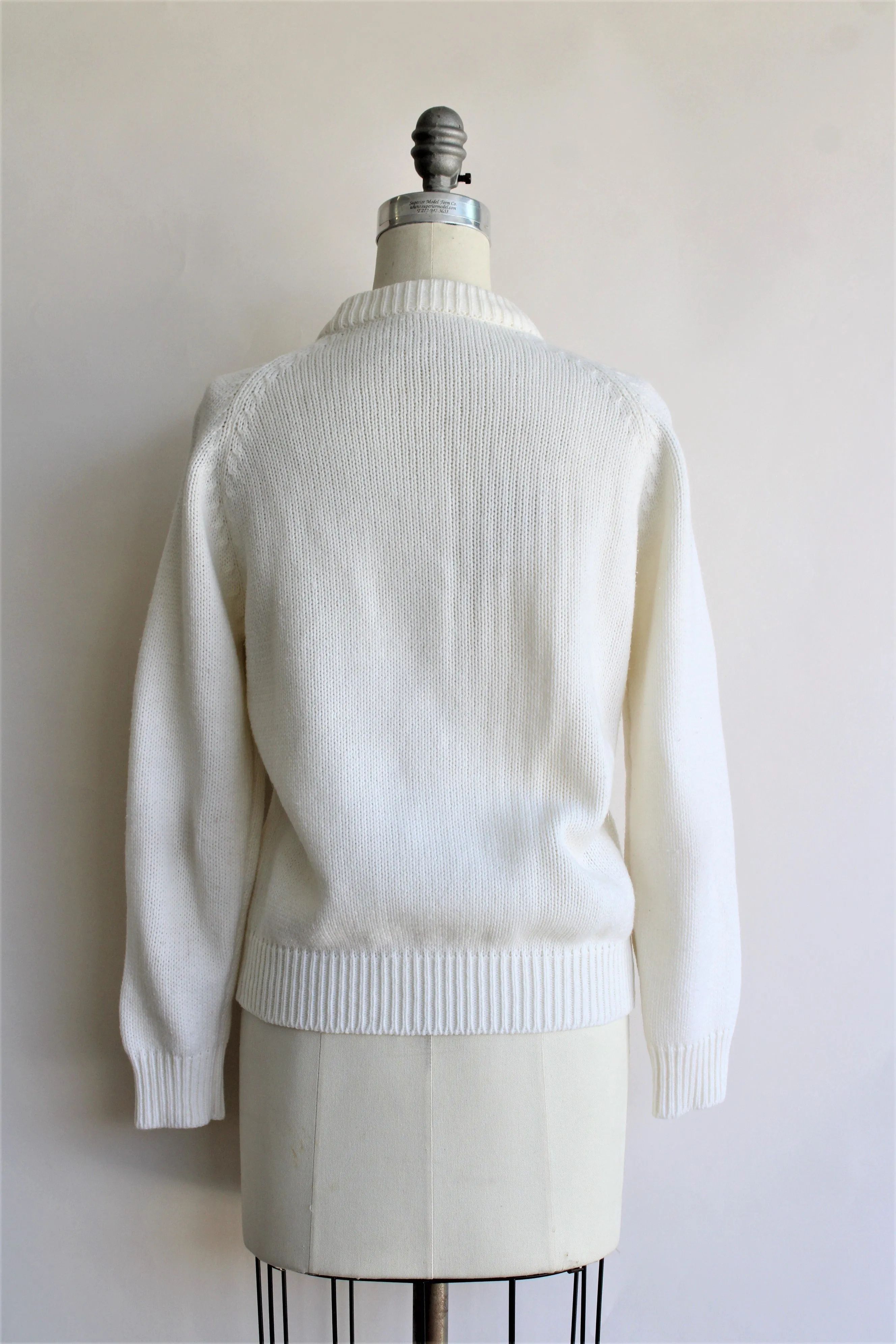 Vintage 1960s 1970s White Cable Knit Cardigan