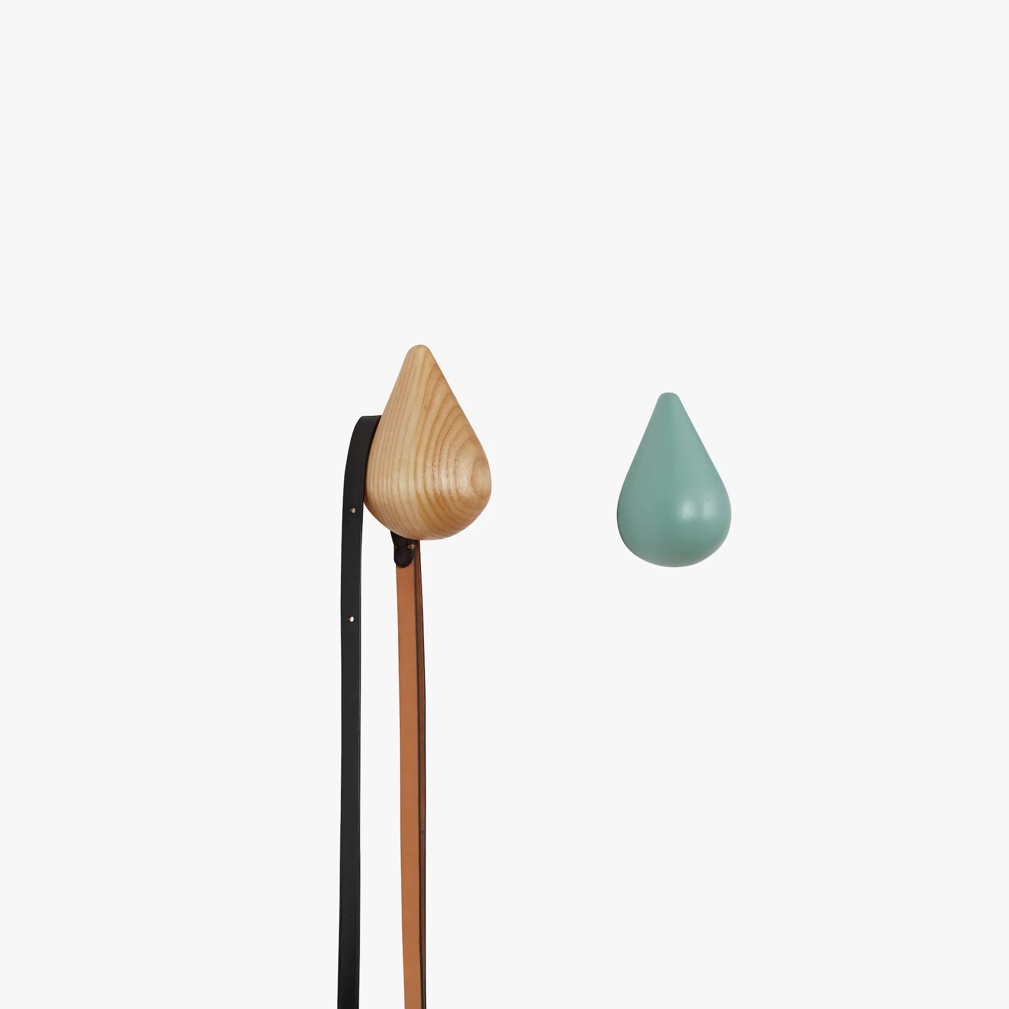 Water drop Set of 2 Wall Hooks (Pea Green and Natural)
