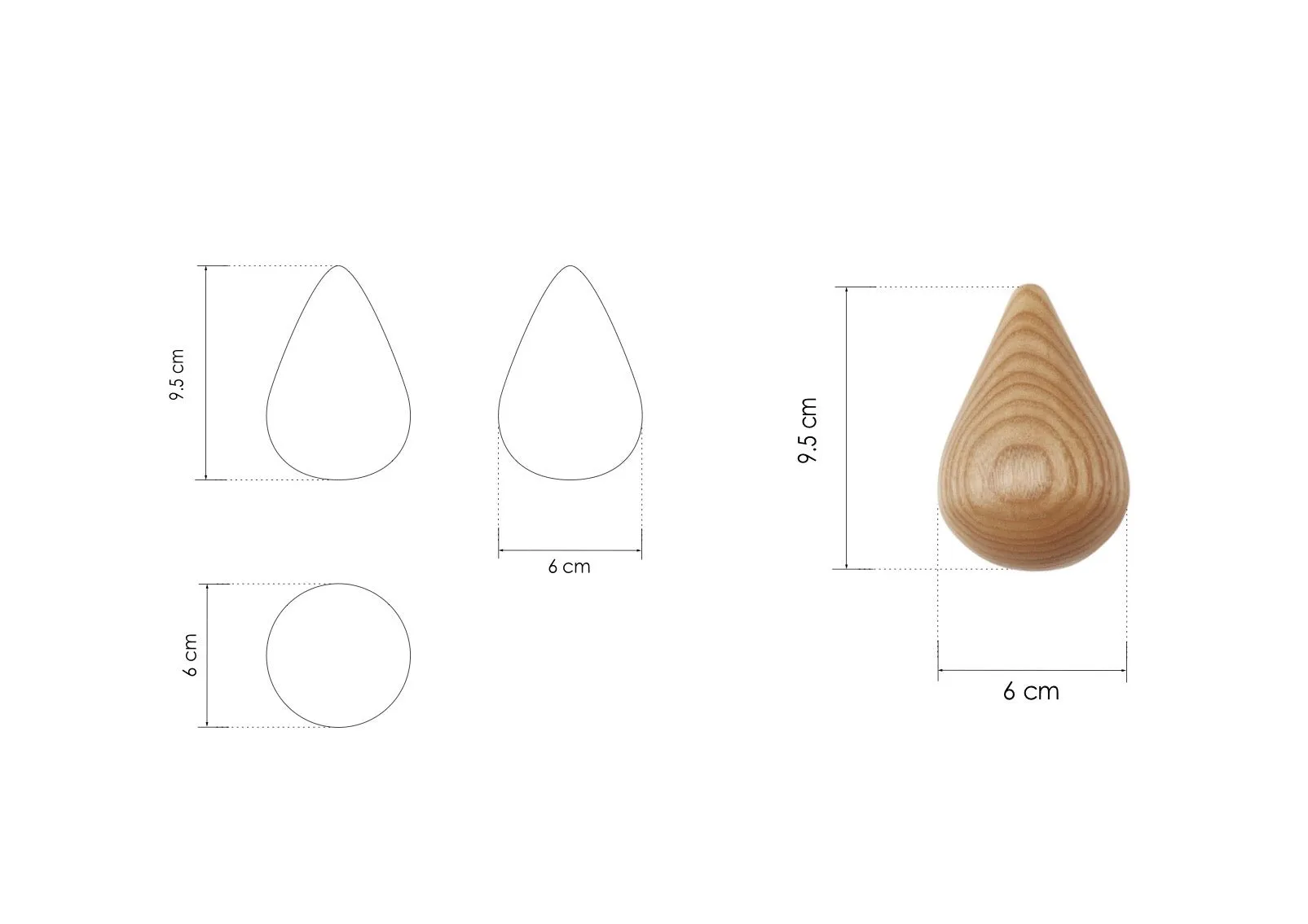 Water drop Set of 2 Wall Hooks (Pea Green and Natural)