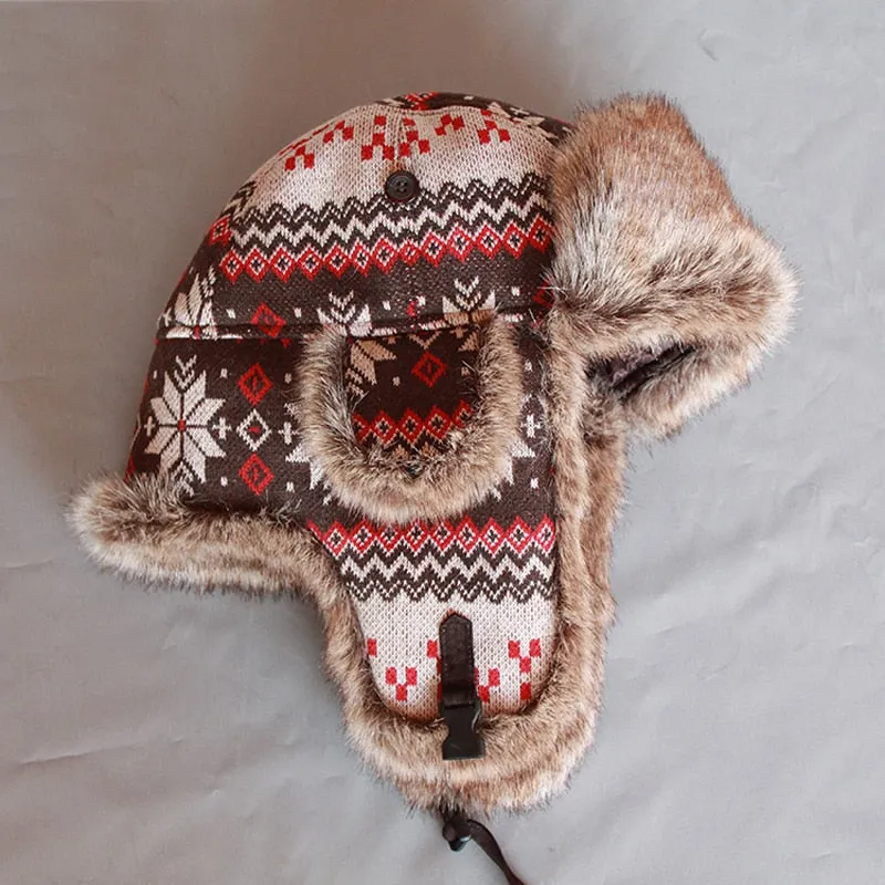 Winter  Bomber Hat Women  Russian Faux Fur  Trapper Hat  Men Ushanka Snow Cap with Earflaps