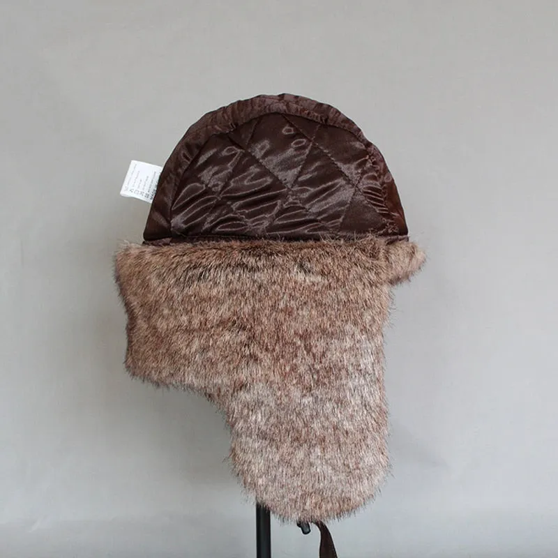 Winter  Bomber Hat Women  Russian Faux Fur  Trapper Hat  Men Ushanka Snow Cap with Earflaps