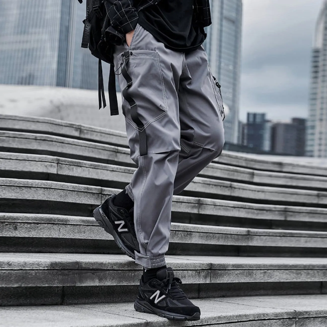 WLS Function Bright Line Zipper Pockets Velcro Cargo Pants