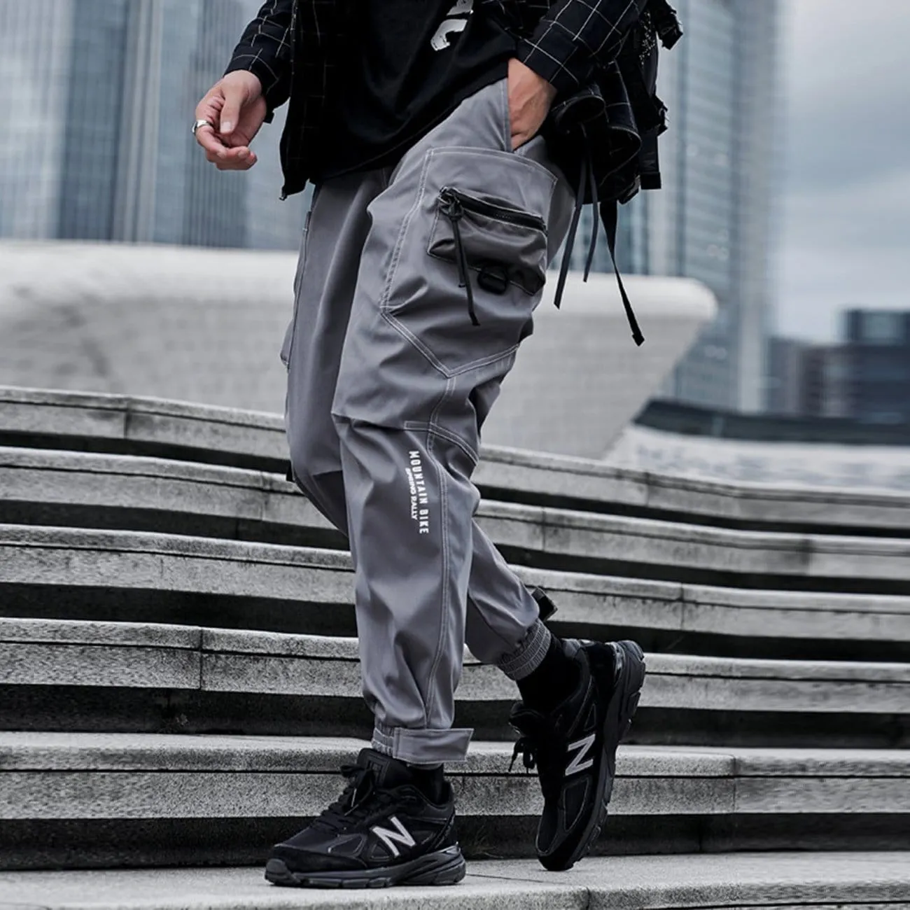 WLS Function Bright Line Zipper Pockets Velcro Cargo Pants