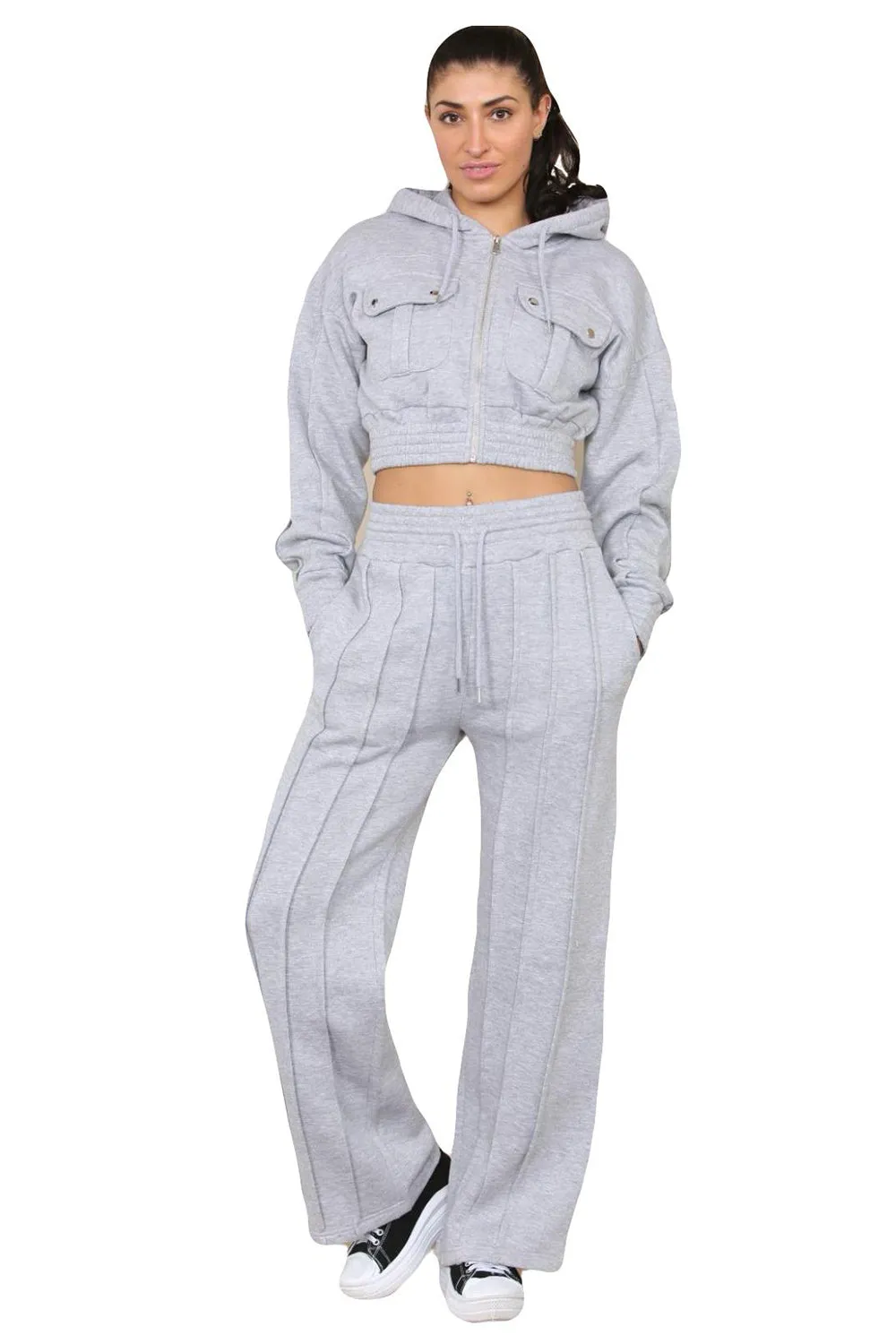 Women Zipper Crop Top Tracksuit
