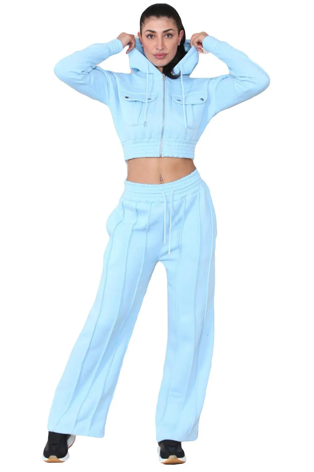 Women Zipper Crop Top Tracksuit