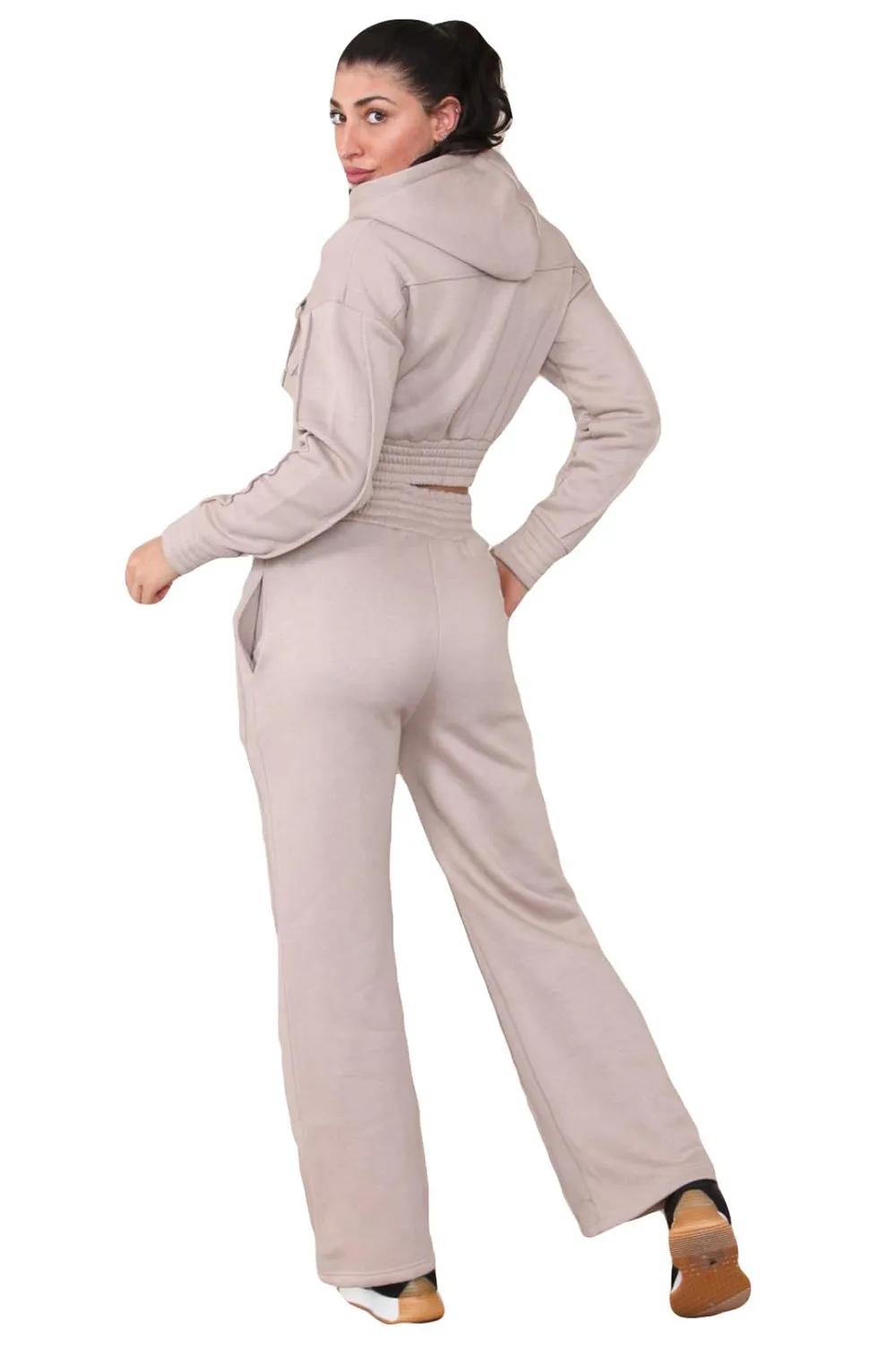 Women Zipper Crop Top Tracksuit