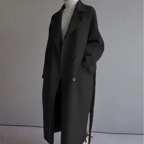 Womens Overcoat  Wool Blend  Oversized Fit  Double Breasted  Mid Length Belted